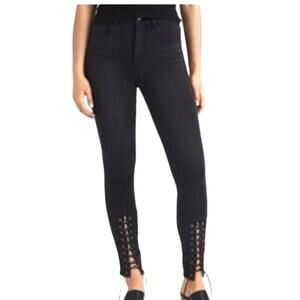 American Eagle Jeans Super Stretch High Rise Lace Up Ankle Black Denim 2 Short